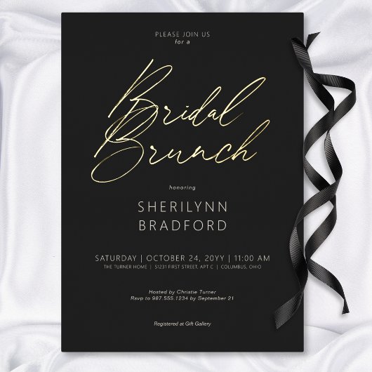 Minimaler Gold Black & White Bridal Brunch Folieneinladung