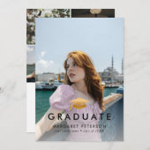 Minimaler Gold Grad Cap Foto Collage Abschluss Ankündigung (Vorne/Hinten)