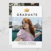Minimaler Gold Grad Cap Foto Collage Abschluss Ankündigung (Vorne/Hinten)