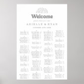 Minimaler Grauer Wildblumen-Alphabetischer Sitzpla Poster (Vorne)