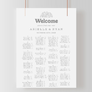 Minimaler Grauer Wildblumen-Alphabetischer Sitzpla Poster