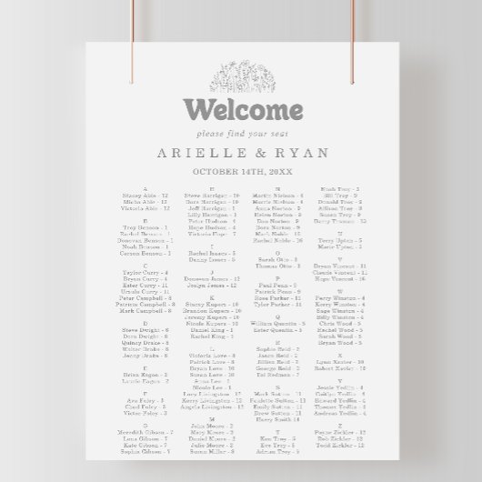 Minimaler Grauer Wildblumen-Alphabetischer Sitzpla Poster