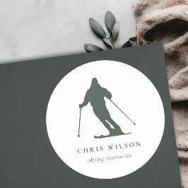 Minimaler Green Ski Silhouette Lehrer Coach Runder Aufkleber