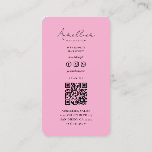 Minimaler Haarstil-Skript Weiß Rosa Visitenkarte (Rückseite)