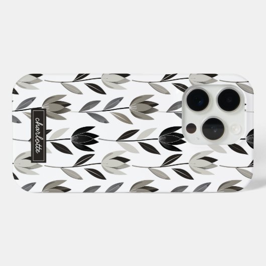 Minimaler handgezogener Boho Tulips Monogramm Name Case-Mate iPhone Hülle (Rückseite (Horizontal))