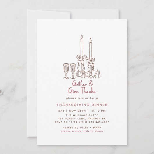 Minimaler handgezogener Erntedank Dinner Fall Einladung (Vorderseite)