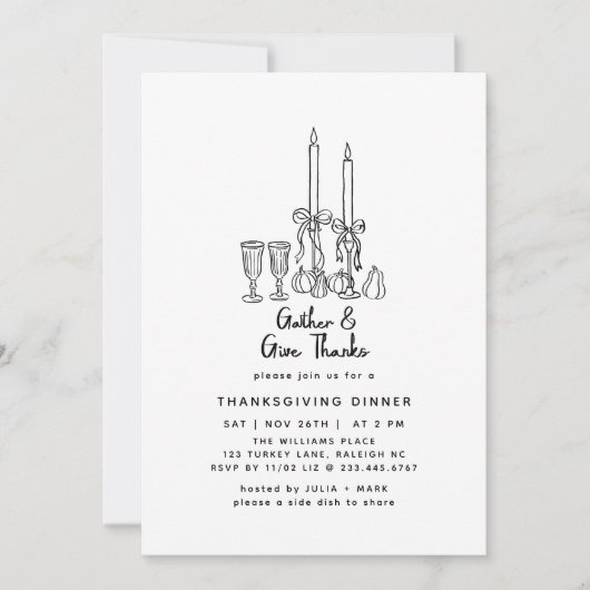 Minimaler handgezogener Erntedank Dinner Fall Einladung (Vorderseite)