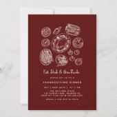 Minimaler handgezogener Erntedank Dinner Fall Einladung (Vorderseite)