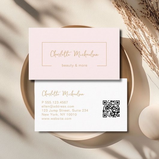 Minimaler Handschrift-Pink-QR-Code Visitenkarte