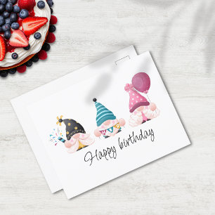 Minimaler Happy Birthday Gnom-Trio Postkarte