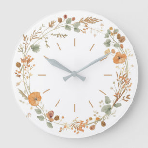 Minimaler Herbst-Wildblumen-Kranz Wanduhr