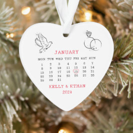 Minimaler Herzkalender Hochzeitstag Ornament