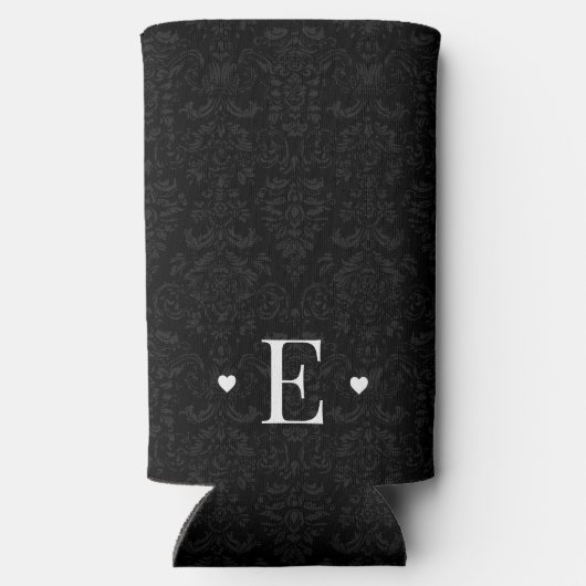 Minimaler Herzklopfchic Initial Monogram Black Dam Selters Dosenkühler (Rückseite)