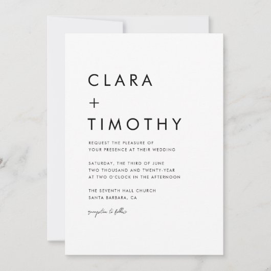 Minimaler klassischer Script QR Code in einer Hoch Einladung (Vorderseite)