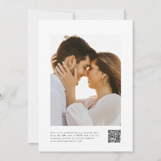 Minimaler klassischer Script QR Code in einer Hoch Einladung (Rückseite)