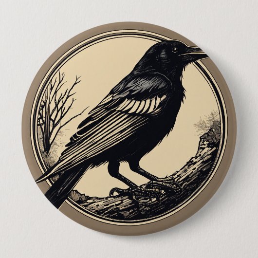 minimaler kleiner Likör einer Krähe, schwarz-weiß Button (Vorderseite)