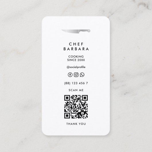 Minimaler Koch Caterer Butcher Kitchen Knife Weiß Visitenkarte (Rückseite)