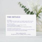Minimaler Lavendel QR Code Hochzeitdetails Begleitkarte (Stehend Vorderseite)