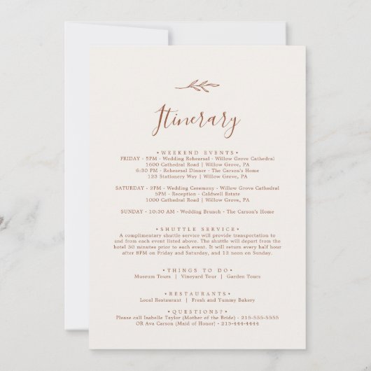 Minimaler Leaf Boho Creme Begrüßungsschreiben und (Rückseite)