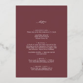 Minimaler Leaf Burgundy Gold Foil bei einer Hochze Folieneinladung (Rückseite)