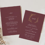 Minimaler Leaf Burgundy Gold Foil bei einer Hochze Folieneinladung<br><div class="desc">Diese minimale Bordeaux- und Goldfolie in einer Einladung ist perfekt für eine Hochzeit. Das böhmische Design besticht durch eine schlichte grüne Silhouette in dunkelroter Weinfarbe mit klassisch minimalistischem Boho-Stil mit luxuriös gepressten Folienakzenten. Personalisieren Sie mit den ersten Initialen des Paares. Rett Papier, indem man die Details auf der Rückseite der...</div>