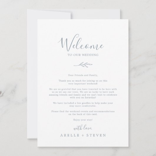 Minimaler Leaf Dusty Blue Begrüßungsbrief & Reiser (Vorderseite)