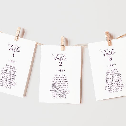 Minimaler Leaf Eggplant Hanging Seating Chart Card