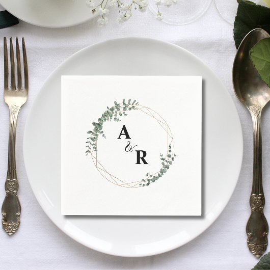 Minimaler Leaf Monogram Custom Wedding Cocktail Serviette