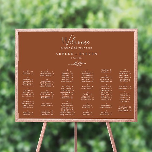 Minimaler Leaf Terracotta Alphabetische Sitzplan Poster