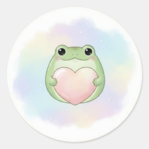 Minimaler Liebesfrosch-Aufkleber Süßer Frosch hält Runder Aufkleber