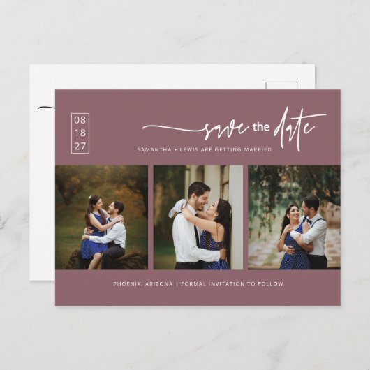 Minimaler Lila QR-Code für Foto mit Dusty Save the Postkarte (Vorne/Hinten)