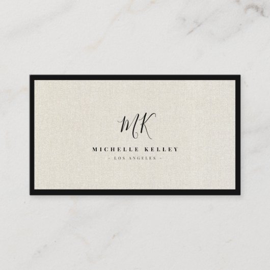 Minimaler Luxury Monogram Natural Linen Visitenkarte (Vorderseite)