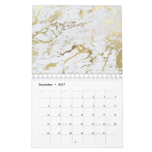 Minimaler Marmor Weißgraue Silberne Rose Goldstein Kalender (Dez 2027)