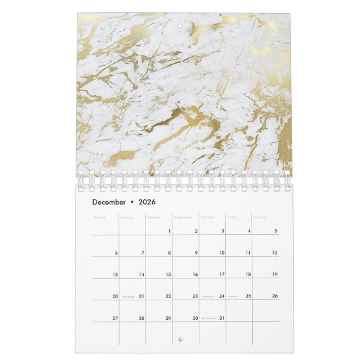 Minimaler Marmor Weißgraue Silberne Rose Goldstein Kalender (Dez 2026)