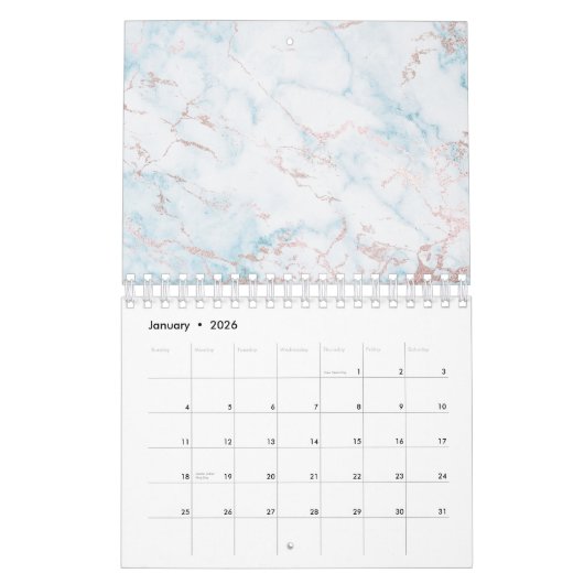 Minimaler Marmor White Carrara Silver Gold Stone Kalender (Jan 2026)