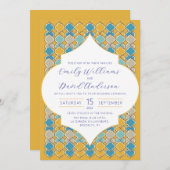 Minimaler marokkanischer Tiles Yellow Blue Golden Einladung (Vorne/Hinten)
