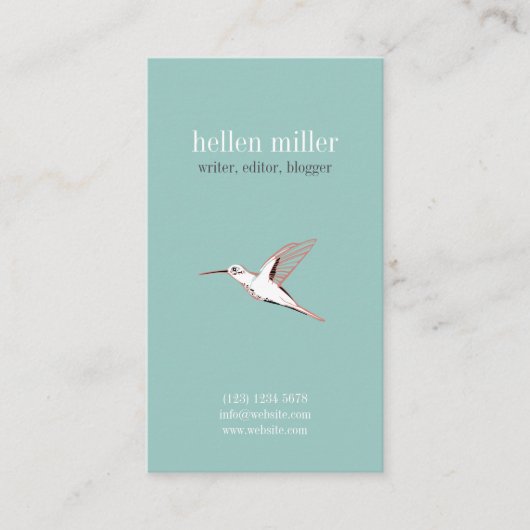 Minimaler Mint hummingbird elegant cute visit card Visitenkarte (Vorderseite)