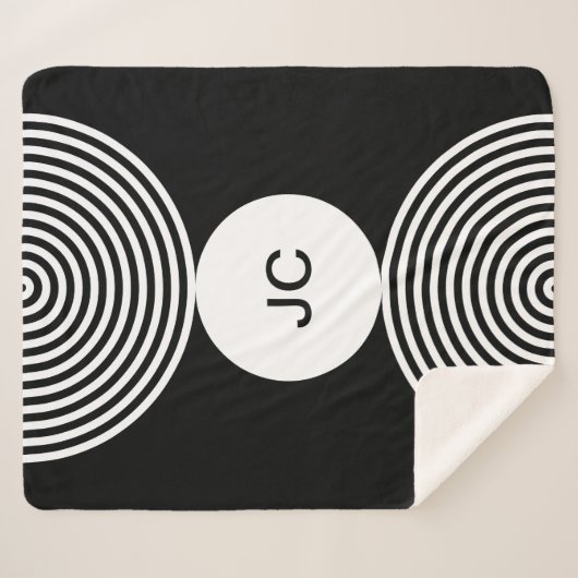 Minimaler Mit Monogramm Circle Pattern Sherpa Blan Sherpadecke (Vorderseite (Horizontal))