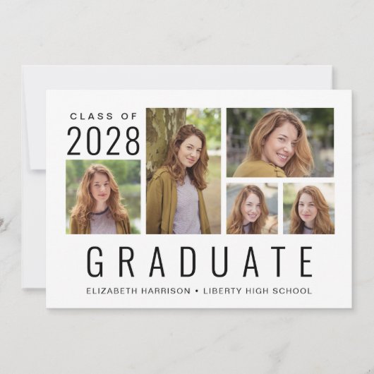 Minimaler moderner 5 Foto Collage Abschluss Ankündigung (Vorderseite)