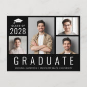 Minimaler moderner 5-Foto Collage Schwarzer Abschl Ankündigungspostkarte (Vorderseite)