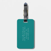 Minimaler moderner Aquamarin Blue Monogram, Name Gepäckanhänger (Rückseite vertikal)
