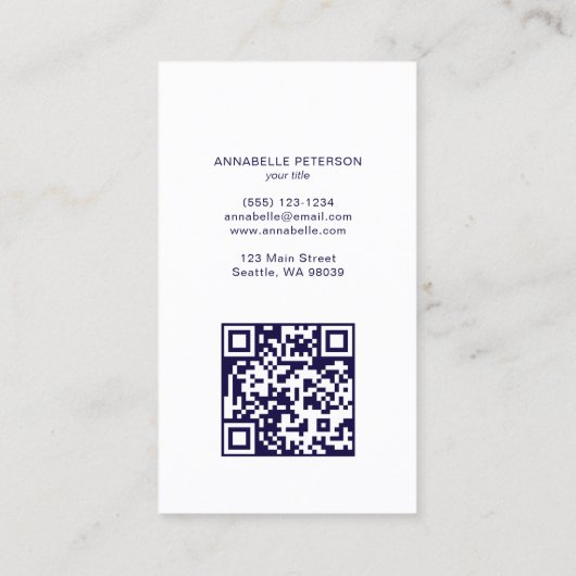 Minimaler moderner Beruflicher QR-Code Blau Visitenkarte (Rückseite)