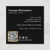 Minimaler moderner Black & Gold QR Code Notar Quadratische Visitenkarte (Rückseite)