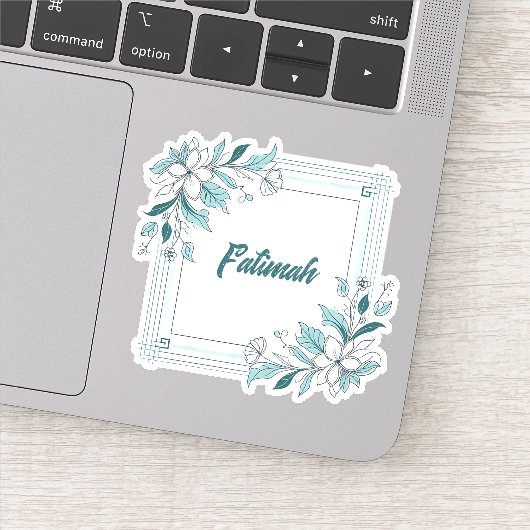 Minimaler moderner Blumenwein und grüner Name Aufkleber (Detail)