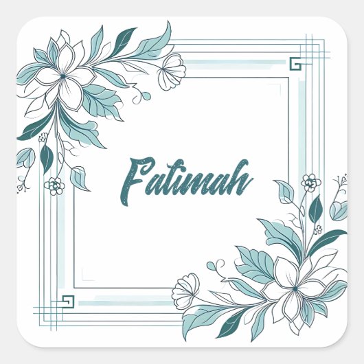 Minimaler moderner Blumenwein und grüner Name Quadratischer Aufkleber (Vorderseite)