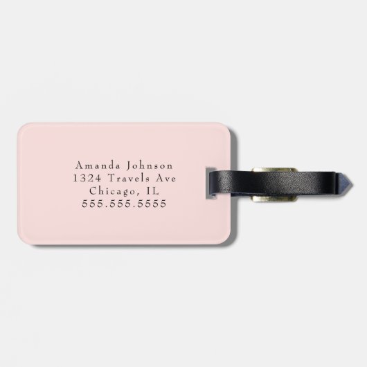 Minimaler moderner Blush Pink Monogram, Name Gepäckanhänger (Rückseite horizontal)