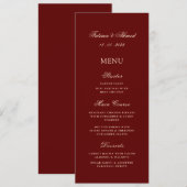 Minimaler moderner Burgund-Gold-Hochzeitstisch Menükarte (Vorne/Hinten)