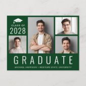 Minimaler moderner Foto Collage Green Abschluss Ankündigungspostkarte (Vorderseite)