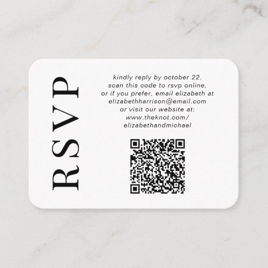 Minimaler moderner Foto QR Code Hochzeit RSVP Begleitkarte (Vorderseite)