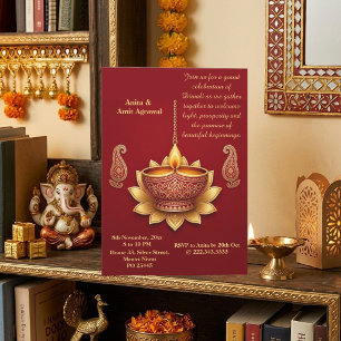 Minimaler moderner Japandi-Karmesin-Diwali-Juwel-T Einladung